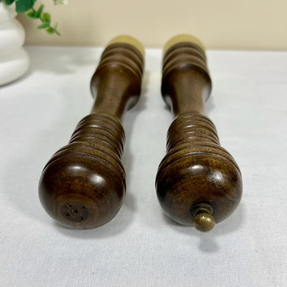 Vintage MCM Dark Brown Wood Salt and Peppers Shakers | Set of 2